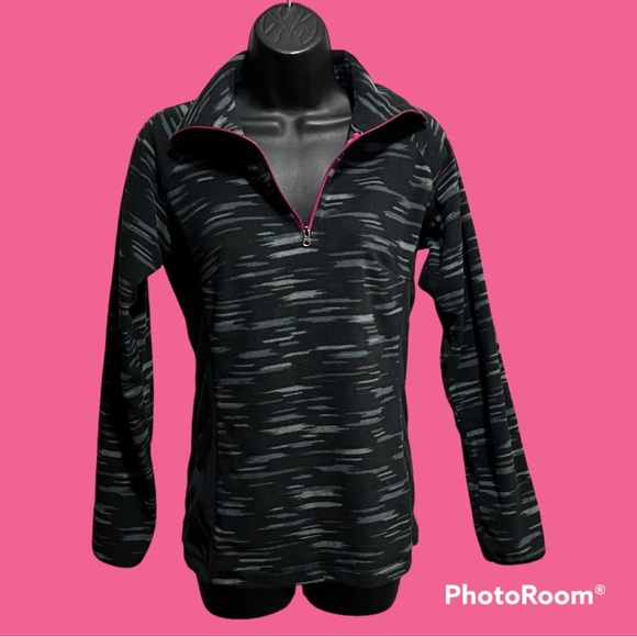 Columbia Ladies S Black & Grey Fleece Pullover 1/4 Zip Jacket with Pink Zipper - Picture 2 of 15